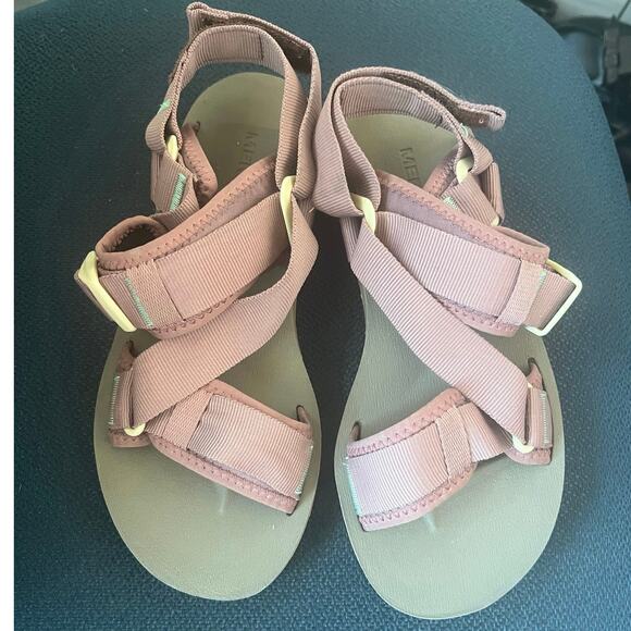 Merrell Comfort Pink Leather Buckle Strap Casual Sporty Slide Sandals Sz 7 - Picture 2 of 13